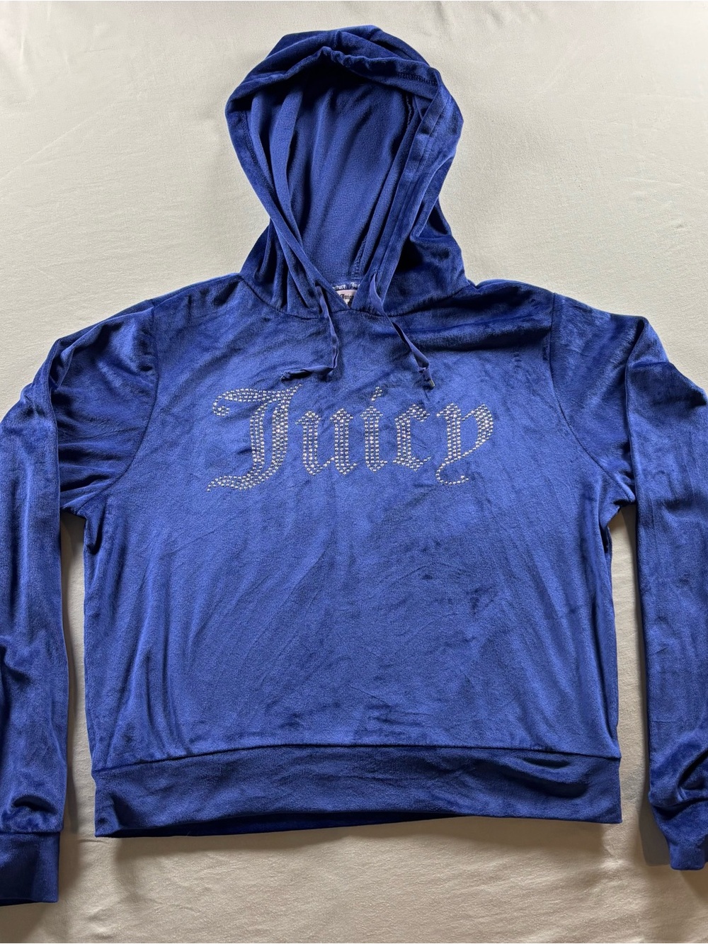 Juicy Couture Royal Blue Velour Pullover Sleepwear Hoodie with Crystal Juicy